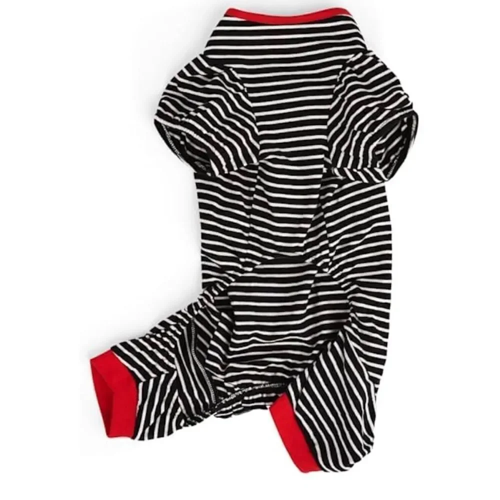 YOULY The Revolutionary Striped Pet Pajamas, Large NWT Black White Red Bow